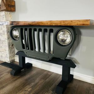Table console vintage d'inspiration industrielle Jeep avec plateau en bois recyclé, meuble de style automobile pour la maison ou le bureau - Product Image 4