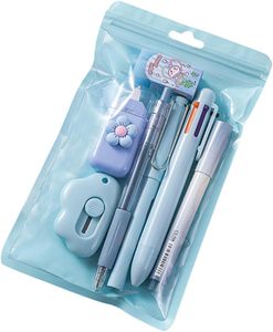 7 pezzi Set di articoli da ufficio per la scuola Kawaii con penne a sfera con nastro di correzione evidenziatore premia cancelleria - Product Image 1