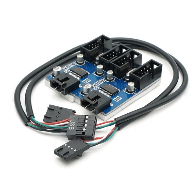 9pin USB Header Male 1 to 4 Female Extension Cable Card Desktop 9-Pin USB HUB USB 2.0 9 Pin Connector Adapter Port Multilier