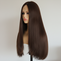 Perruque juive casher en cheveux vierges européens à cuticules alignées, double tirage, densité 150%, base mono, lisse, brune, longue, avec baby hair