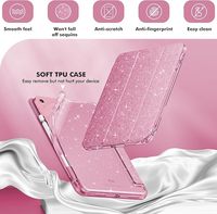 WOWCASE Étui de protection transparent scintillant avec support pour crayons, coque mignonne en TPU rose pour iPad 10e génération 10,9 pouces