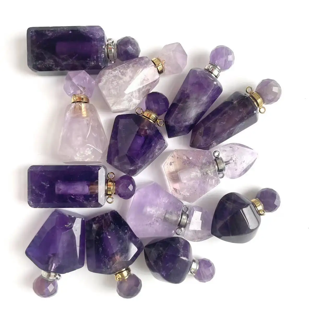 Natürliche Edelstein Quarz Amethyst Mini Kristall Parfüm Flasche für Halskette