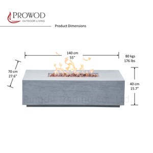 Fogata de hormigón Mesa de fuego de hormigón Patio Mesa de fogata de propano al aire libre Mesa rectangular con fuego - Product Image 4
