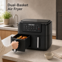 Friteuse à air numérique électrique carrée de 9 L avec double panier et structure en plastique pour usage domestique