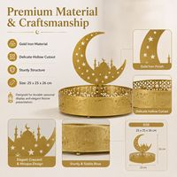 Plateau de luxe en or pour le Ramadan, nouveau design 2027, avec motif croissant de lune en métal doré, pour la décoration de table de l'Aïd, vente en gros
