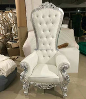 Superbe qualité Roi Lion Trône Chaises Hôtel Meubles En Bois Massif Or Blanc Français Antique Reine Chaises De Mariage