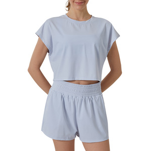 Aoyema, cintura elástica y ensanchada con forro interior ajustable, ropa deportiva de manga <span class=keywords><strong>corta</strong></span>, conjunto deportivo para correr - Product Image 3