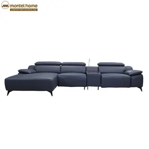 Montel Set Sofa Kulit Asli, Sofa Kamar Tidur L Sofa Mebel Set Meja Salon Hitam