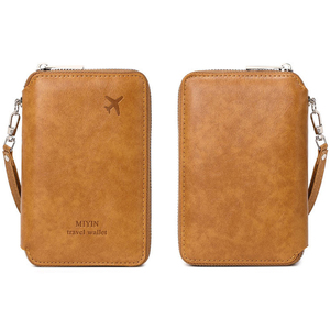 Cartera de pasaporte RFID para viajes para hombres y mujeres, porta pasaporte RFID antirrobo con ranuras para varias tarjetas, marrón - Product Image 5