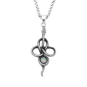 yunnique Collier pour homme en argent tibétain avec pendentif serpent gothique, chaîne de 60 cm, serti clos, cadeau, chaîne de pull tendance - Product Image 5