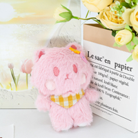 Mini porte-clés animal brodé chat rose mignon avec col à carreaux jaunes, pour sac de fille, personnalisable pour fête