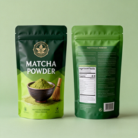Sachet refermable personnalisé en Mylar de qualité alimentaire pour poudre de matcha et thé vert, écologique et réutilisable