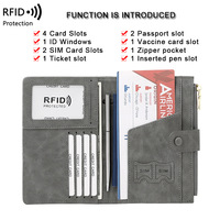 Penutup dompet paspor, dompet perjalanan pemblokir RFID trendi baru dengan tombol pemegang kartu paspor multifungsi