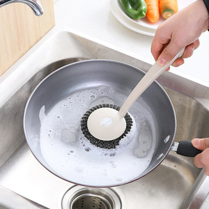 Stainless Steel Pot Scrubber Long Handle Steel Wool Cleaning Pad For Kitchen Pots And Pans - Product Image 3