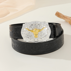 1Pc Western Cowboy Stijl Riem Voor Mannen En Vrouwen Beschikbaar, Zilveren Basis Gesp Legering - Product Image 6