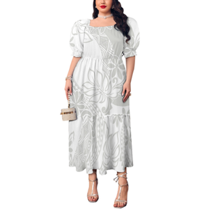 <span class=keywords><strong>Abito</strong></span> da Festa Personalizzato con Design Tribale Polinesiano Elei <span class=keywords><strong>Bianco</strong></span> e Grigio, Moda Casual da Donna <span class=keywords><strong>Taglie</strong></span> <span class=keywords><strong>Forti</strong></span> con Maniche a Palloncino - Product Image 3