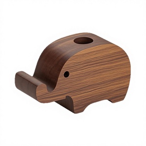 2-in-1 Modern Wooden Elephant Ornament Phone Stand Pen Holder <b>Small</b> Bamboo Calendar Office Organizer Desktop Decorative Item - Product Image 3