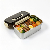 Boîte alimentaire en acier inoxydable compatible micro-ondes avec poignée et couvercle, boîte à lunch, boîte de conservation hermétique