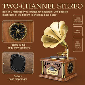 Gramófono Retro BT Personalizado de Fábrica con Altavoz de Cuerno Dorado, Tocadiscos de Vinilo para Decoración de Escritorio, Audio de Alta Fidelidad - Product Image 5