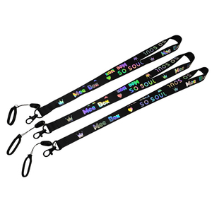 Custom Holographic Rainbow Laser Printed <b>Polyester</b> <b>Lanyard</b> with Silicone Rings for Phone - Product Image 1