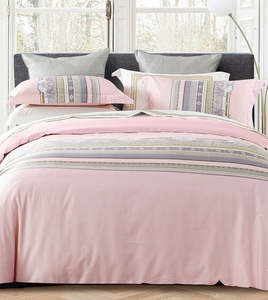 Romantisches Rosa Horizontal Gestreiftes Langstapel-Baumwoll-Bettdeckenset Bettwäsche-Set mit Kissenbezügen für Warme Toskanische Schlafzimmerdekoration - Product Image 5