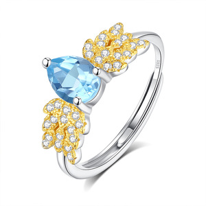 9 Bagues délicates en pierre naturelle taille poire 5*7mm, en argent sterling 925 plaqué or, style plumes bohème, bijoux de soirée pour femmes - Product Image 1