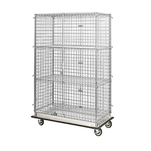 Gaiola de segurança cromada alta móvel com 2 prateleiras interiores, prateleira de arame, unidade de partida, carrinho industrial, gaiola de arame - Product Image 3