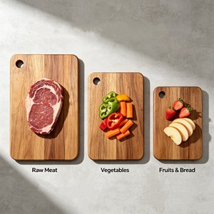 Ensemble de 3 planches à découper en bois d'acacia avec support de rangement, ensemble de planches à fromage et à charcuterie - Product Image 3