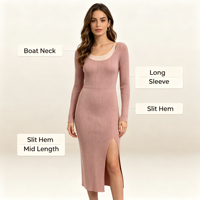 Robe longue côtelée rose fendue pour femme, qualité supérieure, personnalisable OEM & ODM, vente en gros - Alexis Midi