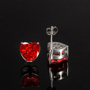 Fashion Jewelry Brass 925 Silver Trendy Statement Needle 10*10mm Heart Cut Zircon <b>Stud</b> <b>Earrings</b> Multi-Color Unisex Party - Product Image 3