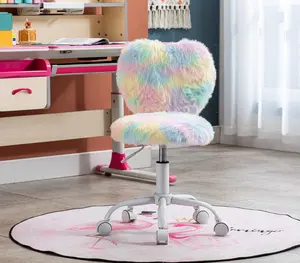 Fur assento bonito meninas cadeira do computador escolar em forma de coração ajustável para quarto sala de leitura multicolorida pequena mesa cadeira