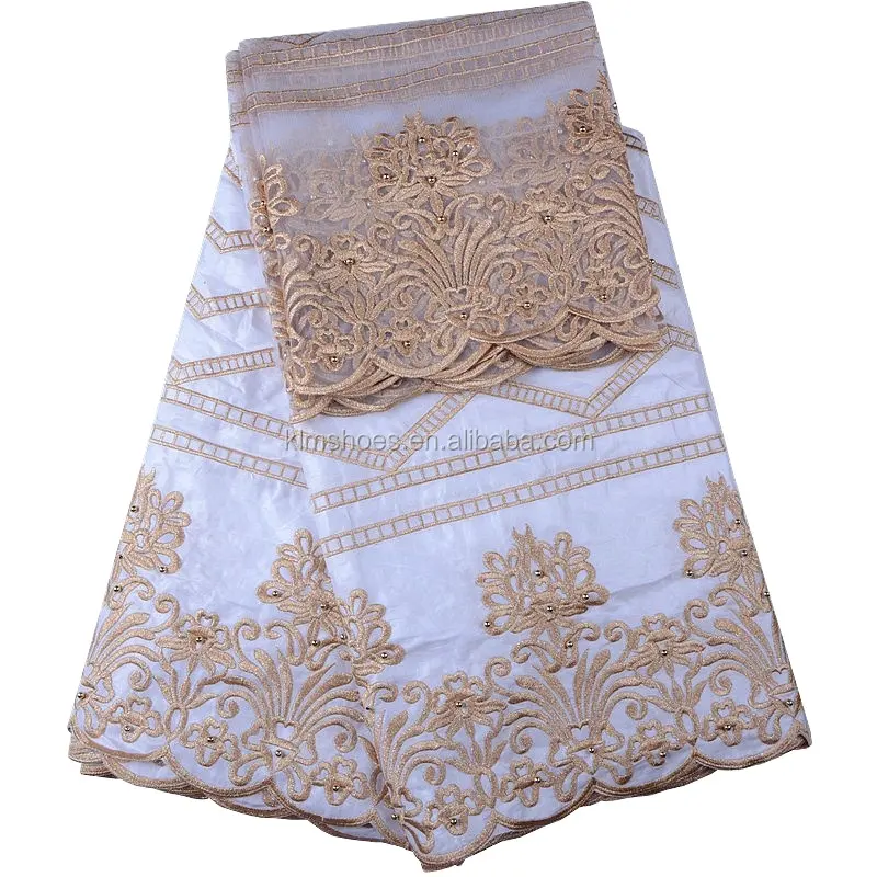 1303 bianco 5 Yards Bazin Lace e 2 Yards francese pizzo africano Bazin ricamo Design abito Bazin abbigliamento africano