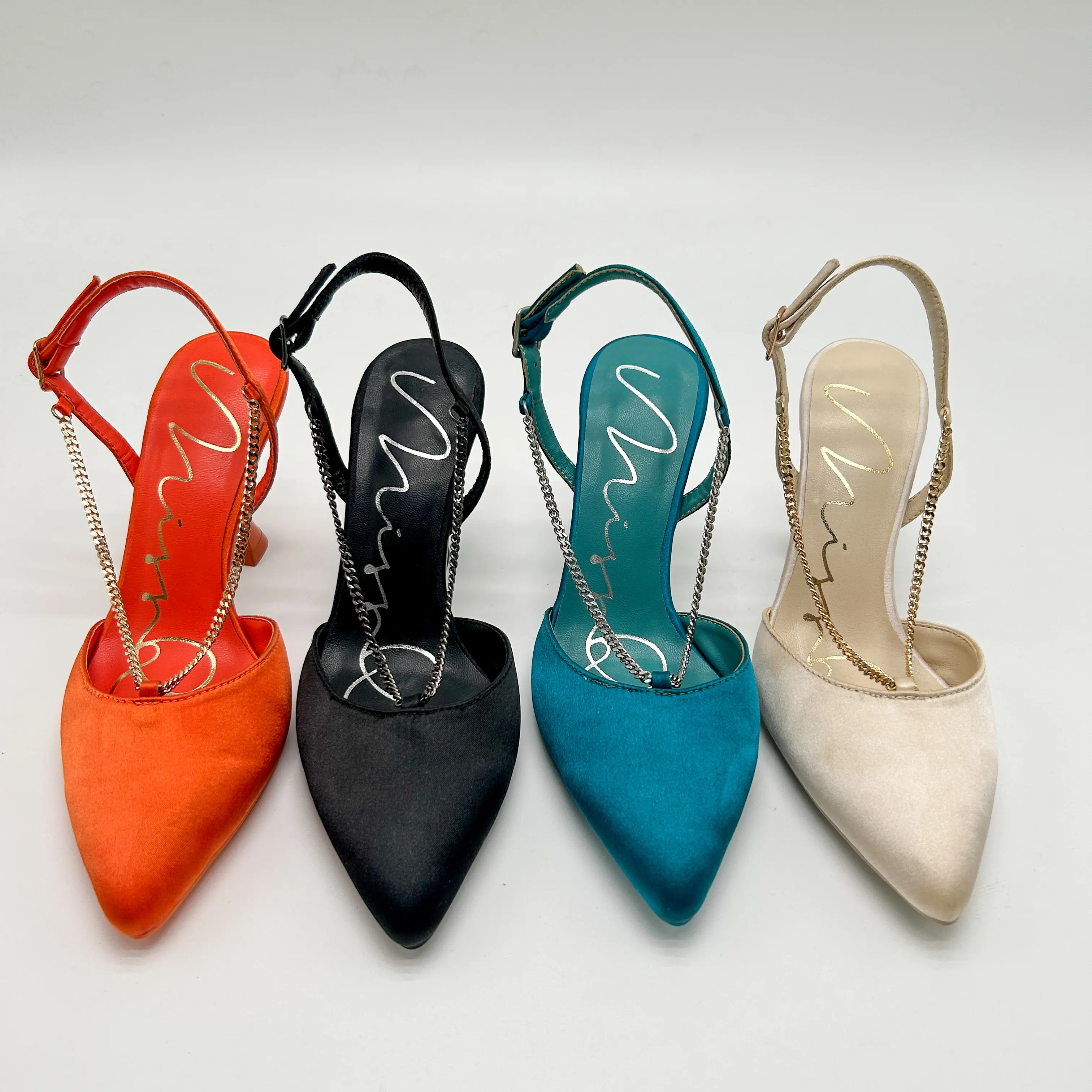2023 luxury shoes women designer high quality royal blue heels thin heel thin chain for lady dress Dance