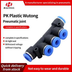 Bahoo PK Series Push In Connect Triple Branch Union Plastic Air Hose Pu Tube Connector Manifold Union Pneumatic 5 Way Fitting