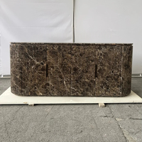Meuble TV LED de luxe personnalisé à 4 portes en marbre Emperador foncé, design moderne, pour hôtel, salon, appartement