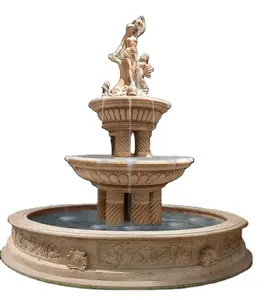 Hand Carved Large Outdoor Garden White Grey Granite Stone Marble Water Fountain