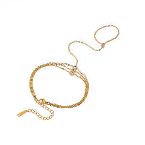 Pulsera y Brazalete de Lujo de Acero Inoxidable 316L con Baño de Oro PVD de 14k y 18k y Circonitas, Cadena de Mano y Anillo para Mujer - Product Image 5