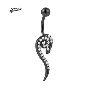 Wholesale Snake Shaped Belly Button Ring Inlaid With Many Clear Zircon Stainless Steel Navel Piercing Jewelry