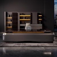 Mobilier de Bureau de Luxe Design Moderne, Ensemble Bureau de Direction en L avec Fauteuil, Style Minimaliste Italien