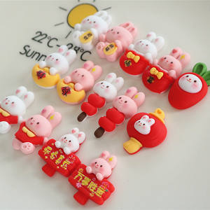 Nouvel an lapin amour dessin animé bricolage crème colle coque de téléphone couvre-chef épingle à cheveux accessoires en gros sud 12 perles breloques en résine plastique - Product Image 3