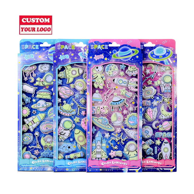 Custom Waterproof Glow in Dark Kids Kawaii Holiady Star Letter Phone Sheet Printing 3d Puffy Stickers