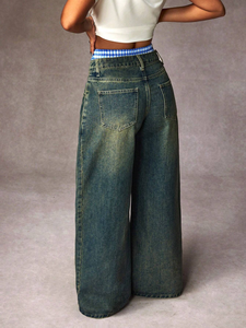 Jeans Salopette Street Style Personnalisée Taille Basse Haute Qualité avec Broderies Respirante Délavée Effet Vieilli Décontractée - Product Image 2