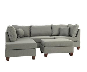 3-<b>PC</b> L-Shape Convertible Fabric Sectional Sofa <b>Set</b> in Gray for Apartment - Product Image 4