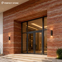 Dalles de pierre naturelle en travertin rouge PerfectStone, grand format, finition polie, anti-décoloration, pour revêtement mural extérieur de villas de luxe