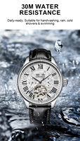 Montre mécanique sportive LOUIE JUELEN classique, mode, tourbillon creux, phase de lune, acier inoxydable, bracelet en cuir, cadran à aiguilles