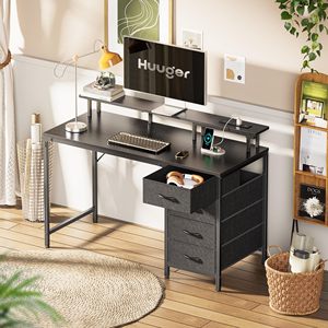 Escritorio de Computadora SENYU Huuger PB & Metal con Cajón, Duradero, Fácil de Limpiar, Moderno, para Oficina en Casa o Estudio, Patas en Forma de X, Acabado Negro - Product Image 1
