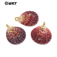 WT-JP527 Pendentifs en or de qualité supérieure avec coquille de palourde naturelle et zircon coloré, accessoires uniques pour boucles d'oreilles féminines