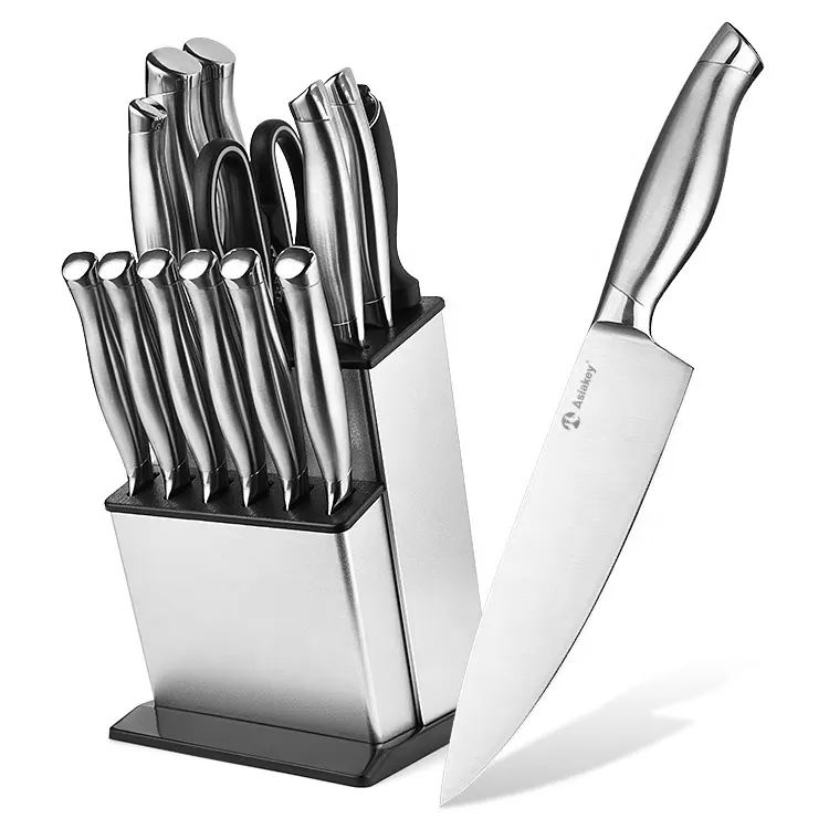 High Quality Stainless Steel 14 Pieces Kitchen Knives Knife Block Set With Knife Sharpener