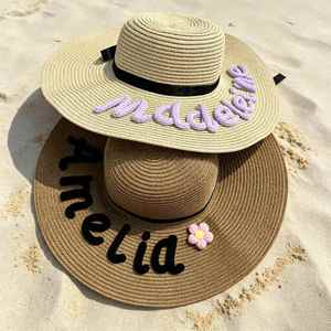 Custom Embroidered Adjustable Floppy Linen Visor Personalized Summer Sun <b>Hat</b> Wide Brim Unique Bridesmaid Proposal Gift Idea - Product Image 1