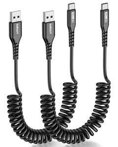 Cable de Carga Rápida Flexible y Retráctil SUNGUY, Tipo C, Trenzado de Nailon, Cable de Datos Resistente con Resorte - Product Image 1